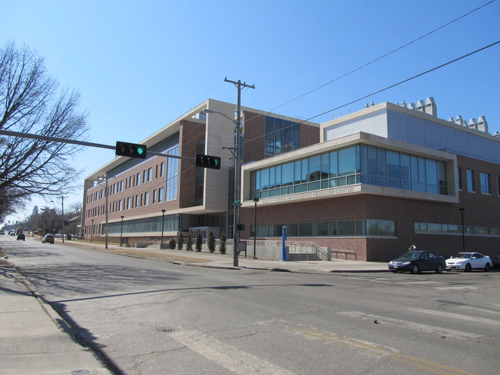 Photo of the Voelte-Keegan Nanoscience Research Center and the attached Jorgensen Hall.